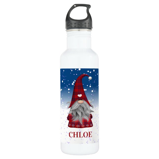 Bouteille D'eau Gnome rouge sur neige (Devant)