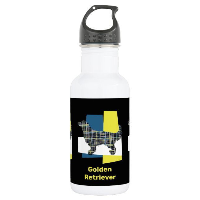 Bouteille D'eau Golden Retriever Chien Jaune & Grille Bleue (Devant)