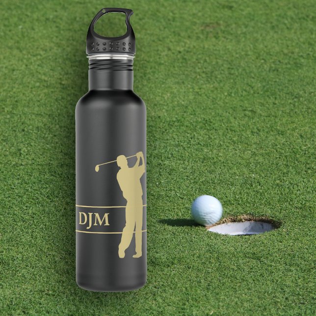 Bouteille D'eau Golfeur Silhouette Monogram Gold (Créateur téléchargé)