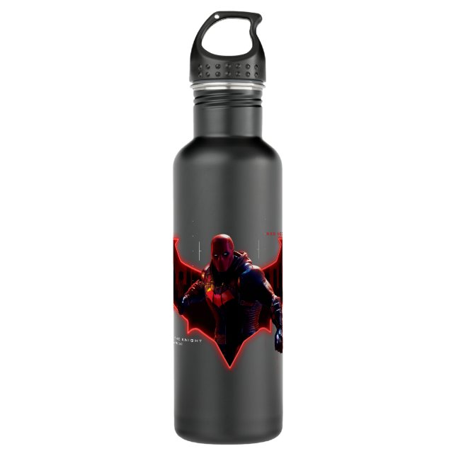 Bouteille D'eau Gotham Chevaliers Hood rouge dans le logo (Devant)