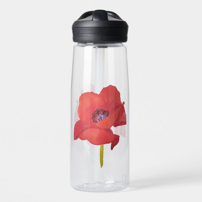 Bouteille D'eau Gourde fleur coquelicot rouge aquarelle (Avant)