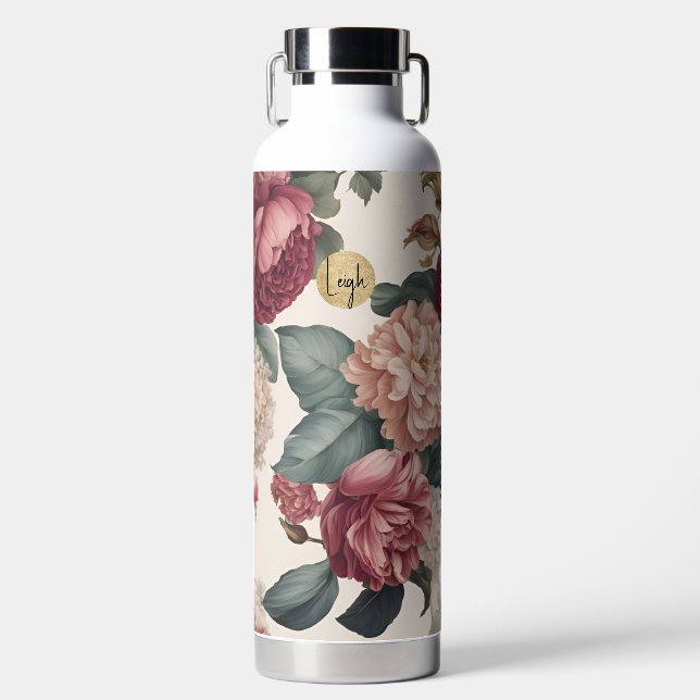 Bouteille D'eau Grandes Peonées Mauves et Roses (Avant)