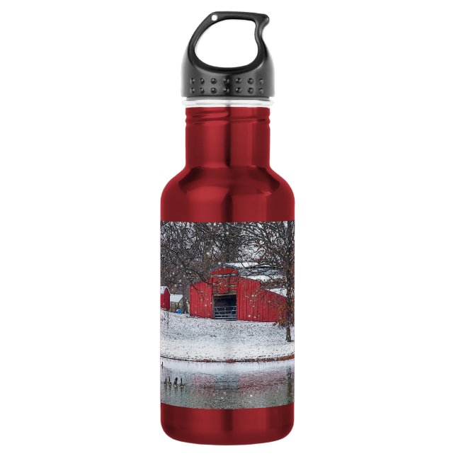 Bouteille D'eau Grange Rouge En Acier Inoxydable Peint De Neige Ea (Devant)