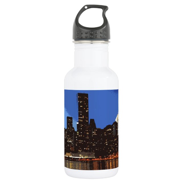 Bouteille D'eau Graphique de l'horizon de New York la nuit (Devant)