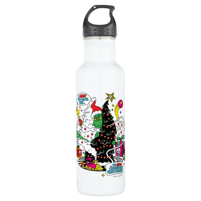 Bouteille D'eau Graphique de Noël coloré Grinch (Devant)