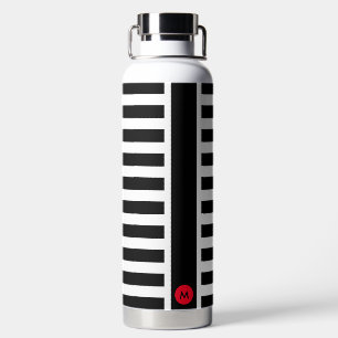 Bouteille D'eau Gras Blancs Noirs avec Minuscules Monogrammes Roug