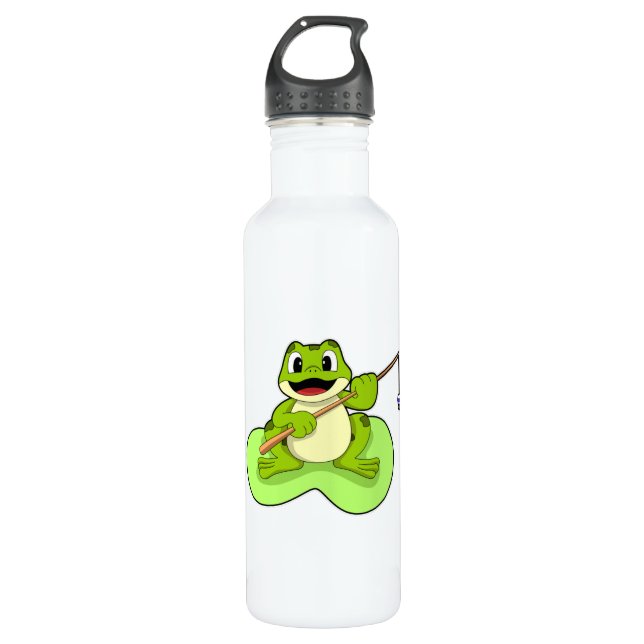 Bouteille D'eau Grenouille à la pêche avec canne à pêche (Devant)