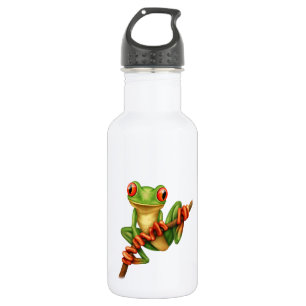 Bouteille D'eau Grenouille d'arbre verte mignonne sur une branche
