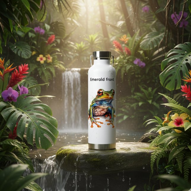 Bouteille D'eau Grenouille de la forêt tropicale à l'œil émeraude (Créateur téléchargé)
