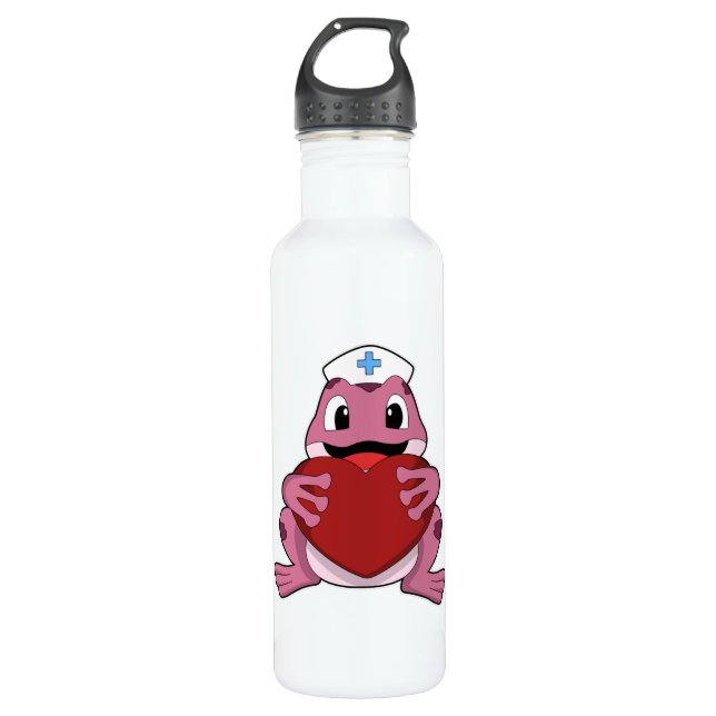 Bouteille D'eau Grenouille en tant qu'infirmière avec coeur (Devant)