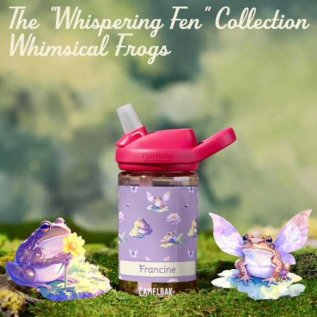 Bouteille D'eau Grenouille et Lys d'eau de la fée Whimsical Nom de (watercolor whimsical frogs back to school personalized kids water bottle fairies flowers fantasy)