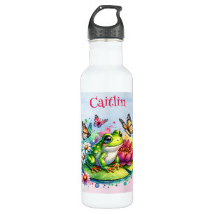 Bouteille D'eau Grenouille, fleurs et papillons personnalisés
