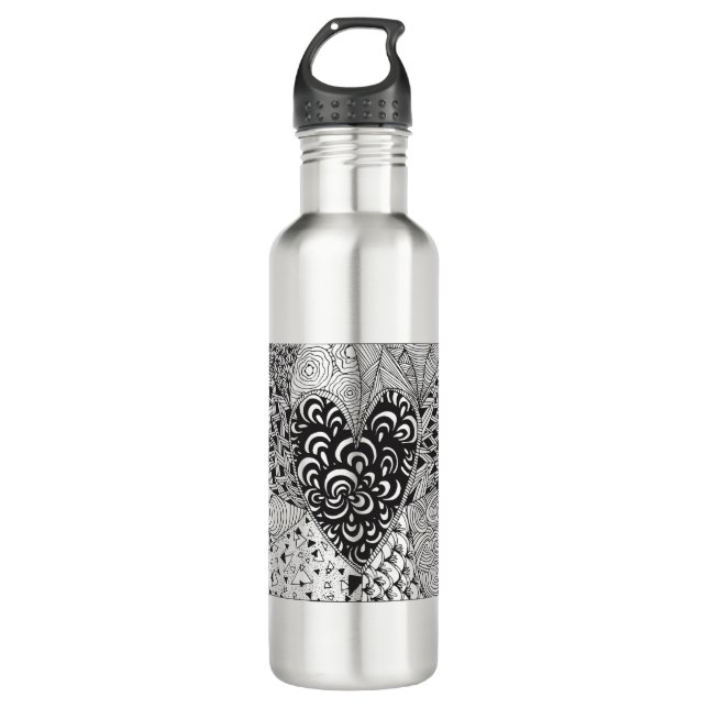 Bouteille D'eau Griffonnage inspiré de coeur (Devant)