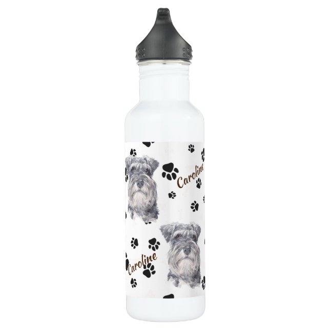 Bouteille D'eau Gris Schnauzer Chien Pawprint (Droite)