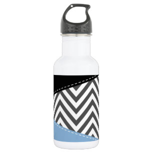 Bouteille D'eau Gris Zigzag, Gris Chevron, Motif Zigzag, Bleu