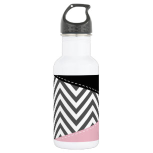 Bouteille D'eau Gris Zigzag, Gris Chevron, Motif Zigzag, Rose