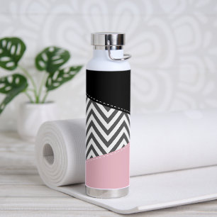 Bouteille D'eau Gris Zigzag, Gris Chevron, Motif Zigzag, Rose