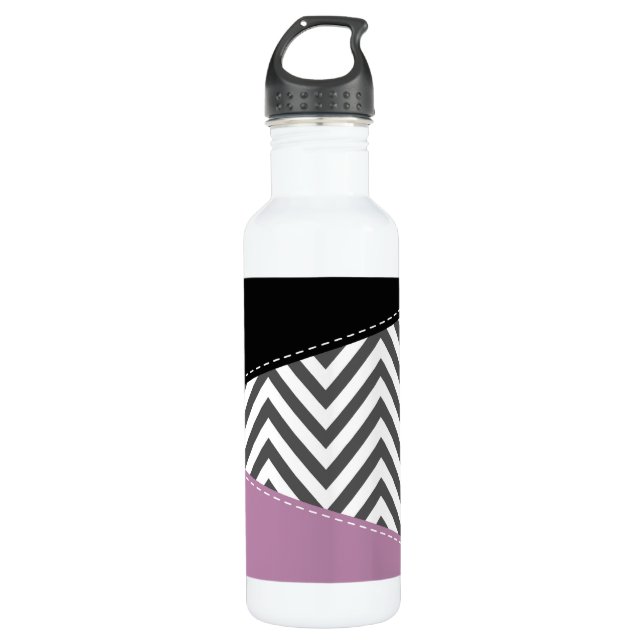 Bouteille D'eau Gris Zigzag, Gris Chevron, Motif Zigzag, Violet (Devant)