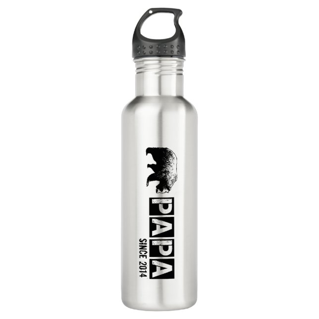 Bouteille D'eau Grunge Papa Bear Depuis 2014, Noir (Devant)