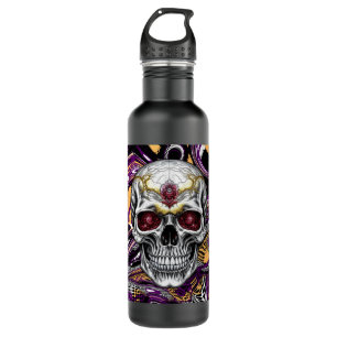 Bouteille D'eau Halloween au crâne de sucre pourpre et noir