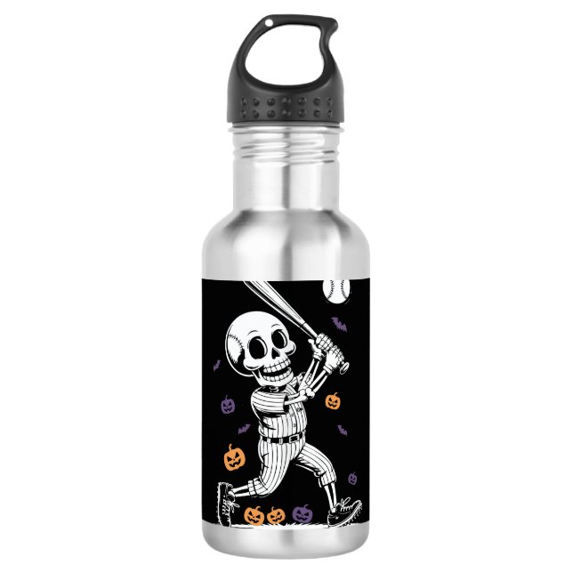Bouteille D'eau Halloween Baseball Skeleton Hitting (Devant)