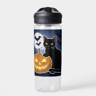 Bouteille D'eau halloween chat noir avec citrouille