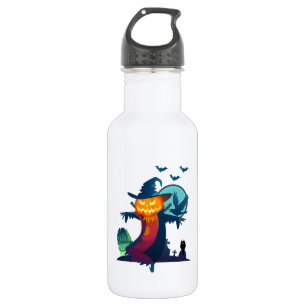 Bouteille D'eau Halloween Épouvantail Hanté Avec Bats Crow Et Chou