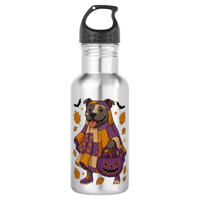 Bouteille D'eau Halloween fantôme de chien Pitpull (Devant)