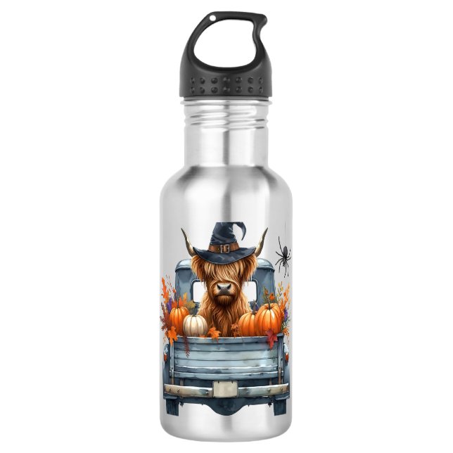 Bouteille D'eau Halloween Highland Cow automne (Devant)