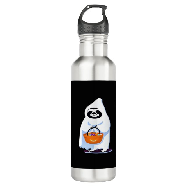 Bouteille D'eau Halloween paresse habillé comme un fantôme tour ou (Devant)