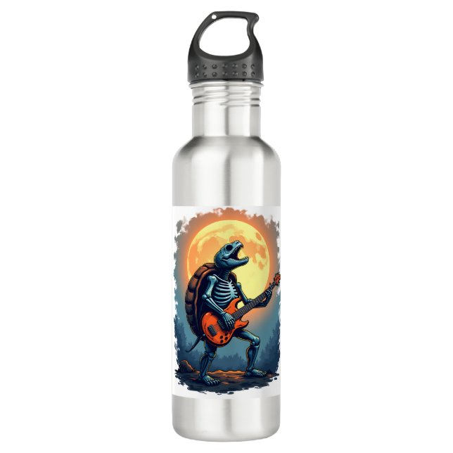 Bouteille D'eau Halloween Turtle Skeleton Rocker Tee pour Music Lo (Devant)