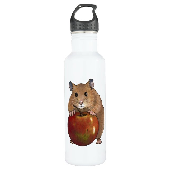 Bouteille D'eau Hamster avec Apple : Dessinant, art à main levée (Devant)