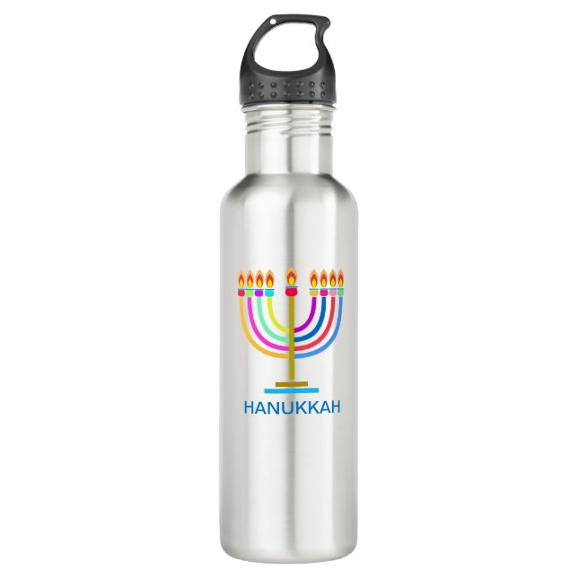Bouteille D'eau Hanoukka Menorah Lights Symbole de vacances (Devant)
