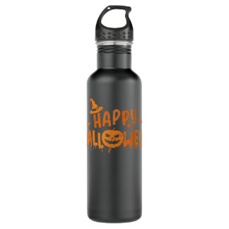 Bouteille D'eau Happy halloween with scary pumpkin face and witch