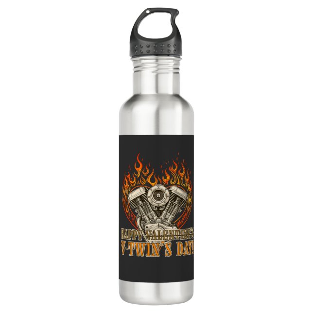 Bouteille D'eau Happy V-Twin's Day, Anti Valentine, Chopper Lovers (Devant)