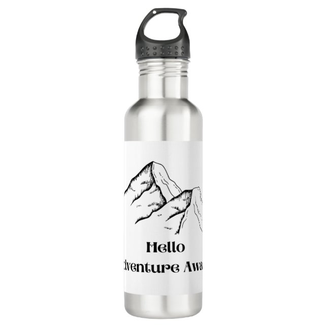 Bouteille D'eau Hello Adventure Awaits with mountains on a  (Devant)