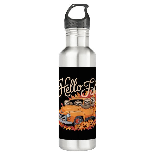 Bouteille D'eau Hello Fall Funny Sloth Halloween pumkin Classic T- (Devant)
