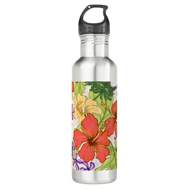 Bouteille D'eau Hibiscus et orchidées hawaïens tropicaux de Keleah (Devant)