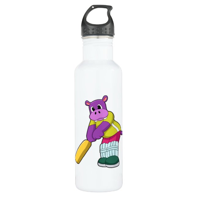 Bouteille D'eau Hippo au cricket avec batte de cricket (Devant)