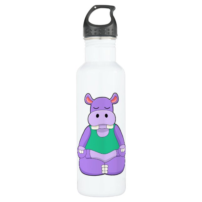 Bouteille D'eau Hippo au Yoga en position assise (Devant)