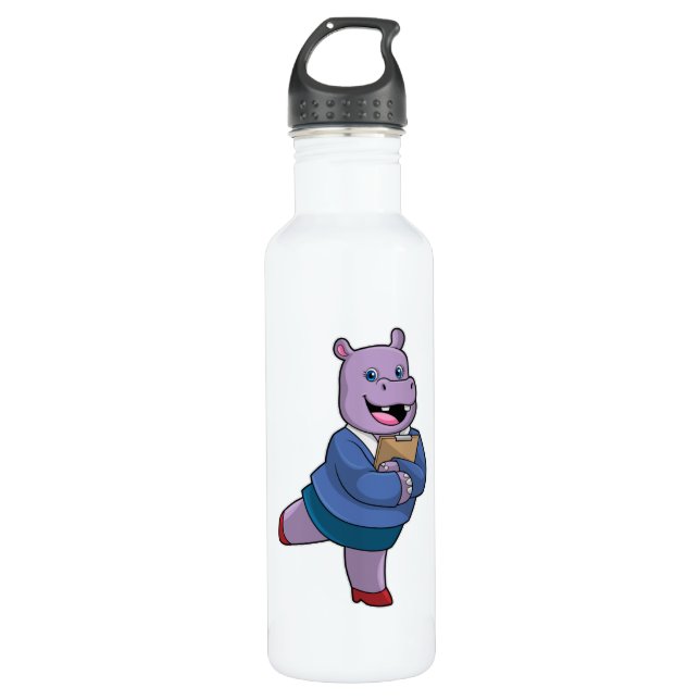 Bouteille D'eau Hippo en tant que secrétaire avec Bloc-notes (Devant)