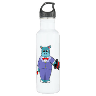 Bouteille D'eau Hippopotame en marié avec costume et rose