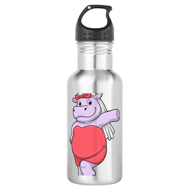 Bouteille D'eau Hippopotame en mariée avec voile et nœud (Devant)
