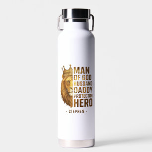 Bouteille D'eau Homme de Dieu Lion Couronne Design - Mari, papa