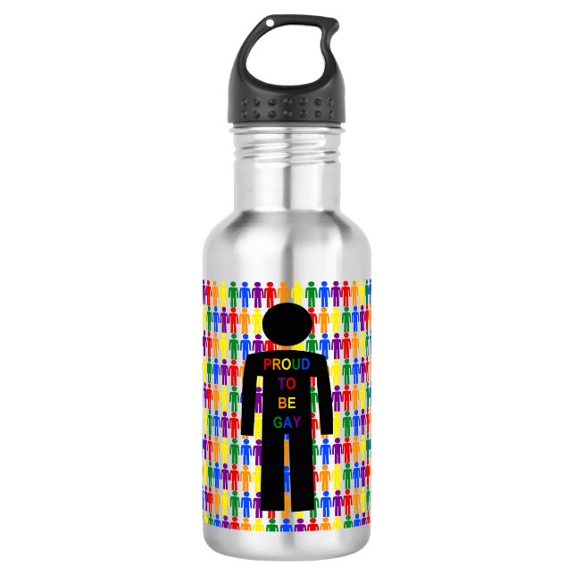 Bouteille D'eau Hommes gays LGBTQ Silhouette et arc-en-ciel (Devant)