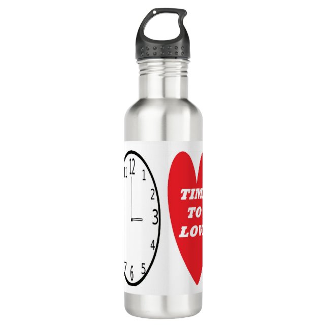 Bouteille D'Eau Horloge Avec Coeur Rouge Temps D'A (Devant)