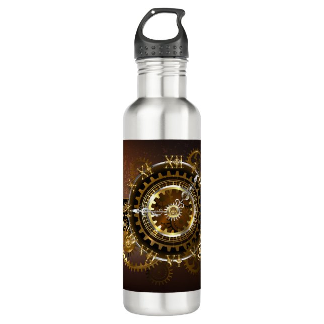 Bouteille D'eau Horloge Steampunk avec des engrenages anciens (Devant)