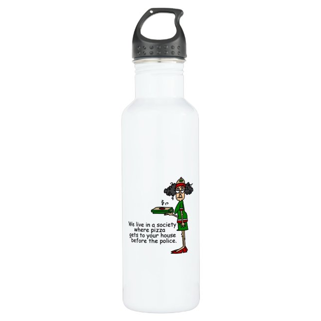 Bouteille D'eau Humour de livraison de pizza (Devant)