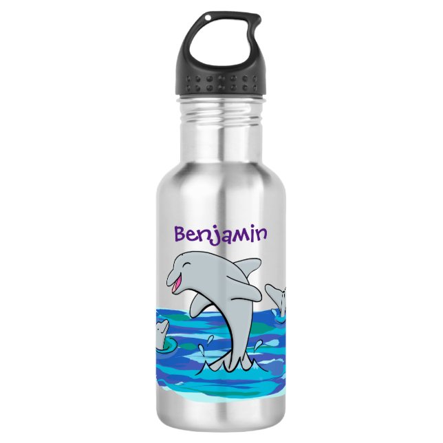 Bouteille D'eau Illustration de dauphins heureux adorables (Devant)
