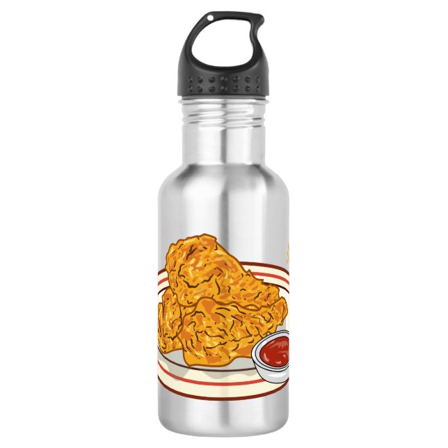 Bouteille D'eau Illustration de dessin animé sur le poulet frit (Devant)